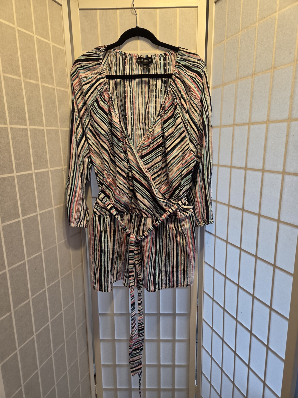 Lane Bryant Striped Wrap Tunic with Elastic Waist, Tie Belt - Multi Stripe 30/32